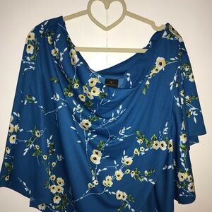 Worthington Blue Flutter Sleeve Asymmetrical Blouse